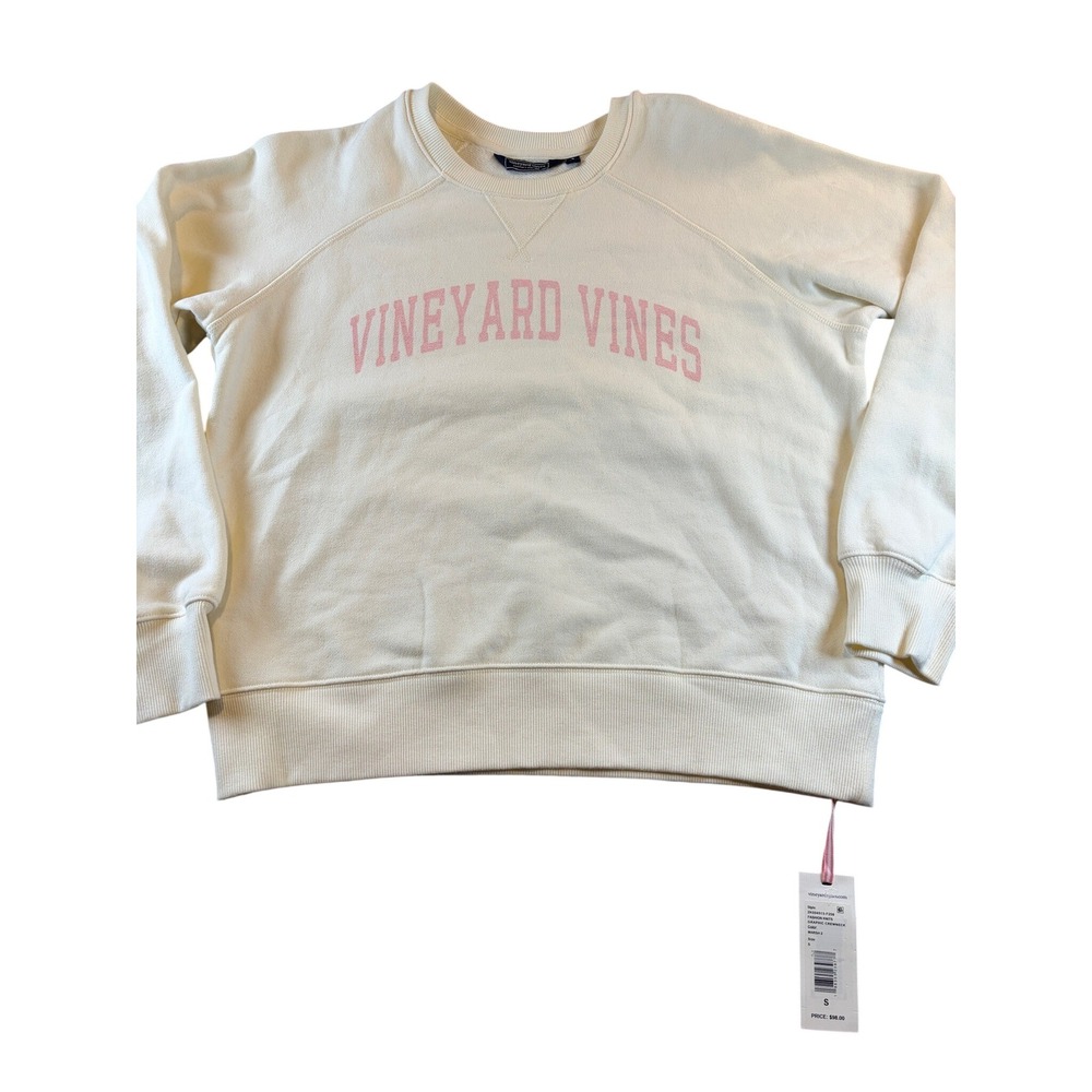 Vineyard Vines Womens Graphic Crewneck Sweatshirt Cream Pink Logo Small 2W001673